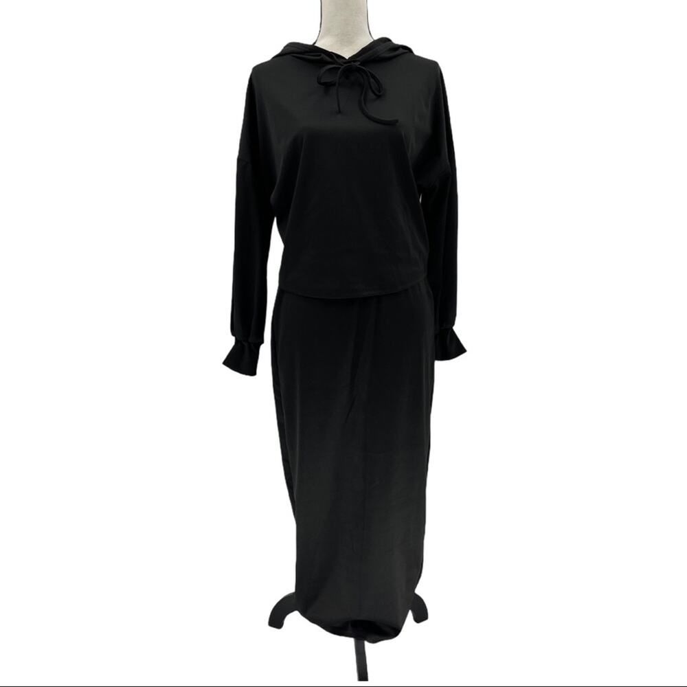Black Women's Drawstring Hoodie Skirt Set Size Medium M - Picture 2 of 15